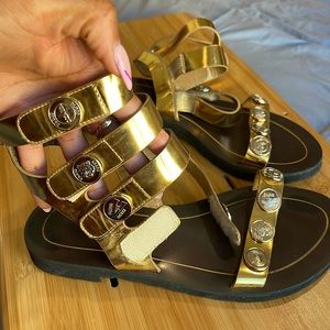 Gold Coin Leather Sandals